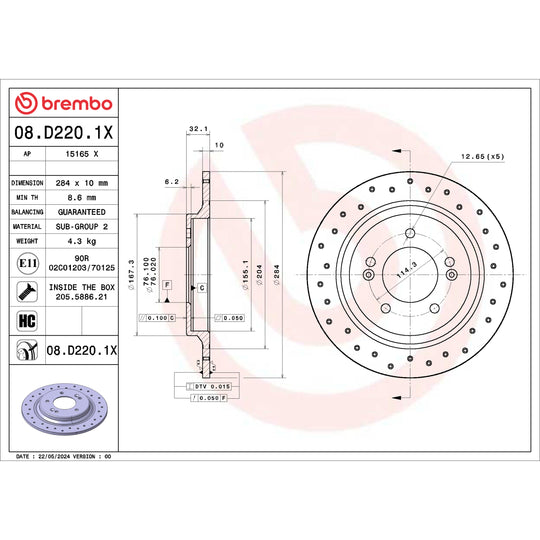 08.D220.1X Brembo Premium UV Coated XTRA Cross Drilled Brake Rotor Brembo Brake Canada
