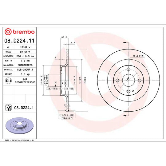 KT00905 Brembo Ceramic Brake Pad and UV Coated Solid  Brake Disc Kit Brembo Brake Canada