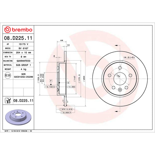 08.D225.11 Brembo UV Coated Solid Brake Rotor Brembo Brake Canada