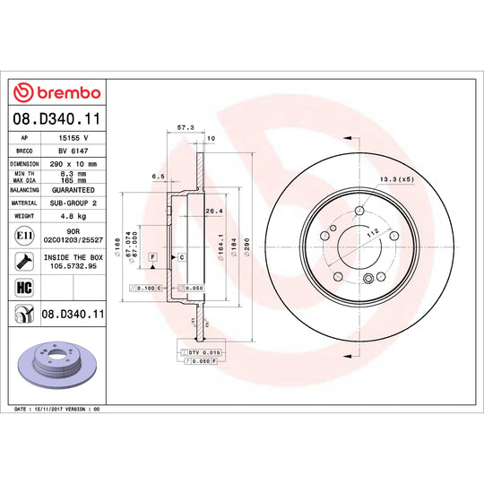 08.D340.11 Brembo UV Coated Solid Brake Rotor Brembo Brake Canada