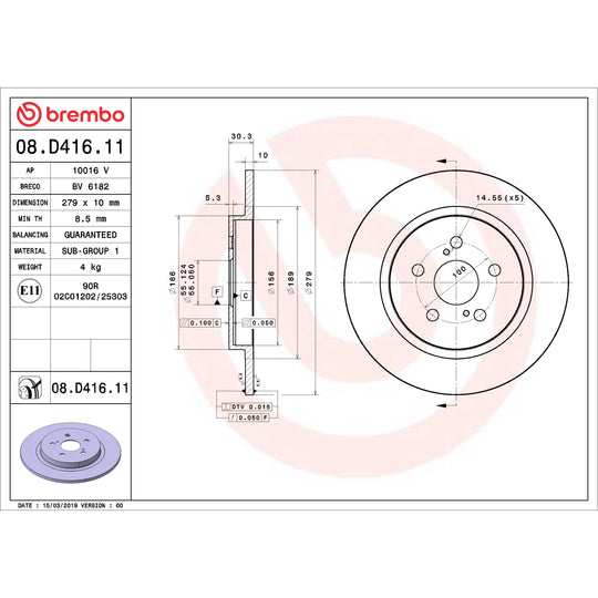 KT00959 Brembo Ceramic Brake Pad and UV Coated Solid  Brake Disc Kit Brembo Brake Canada