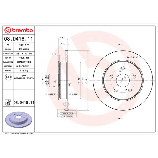 KT00A05 Brembo Ceramic Brake Pad and UV Coated Solid  Brake Disc Kit Brembo Brake Canada