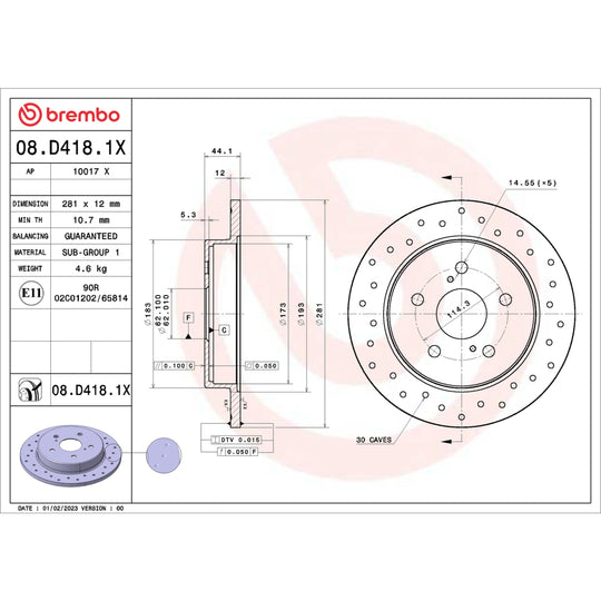 08.D418.1X Brembo Premium UV Coated XTRA Cross Drilled Brake Rotor Brembo Brake Canada