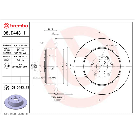 08.D443.11 Brembo UV Coated Solid Brake Rotor Brembo Brake Canada