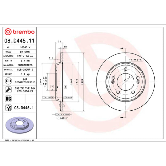 08.D445.11 Brembo UV Coated Solid Brake Rotor Brembo Brake Canada