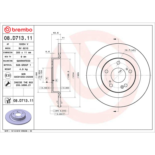08.D713.11 Brembo UV Coated Solid Brake Rotor Brembo Brake Canada