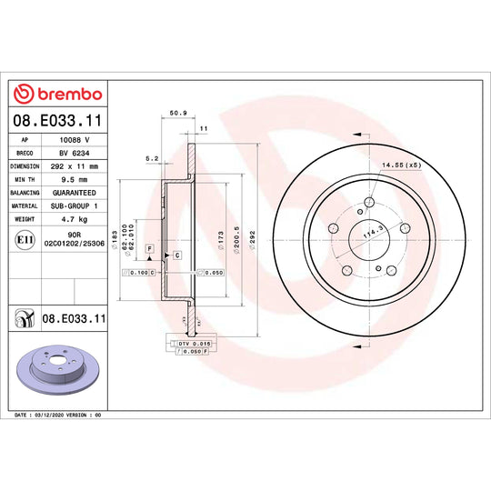 08.E033.11 Brembo UV Coated Solid Brake Rotor Brembo Brake Canada