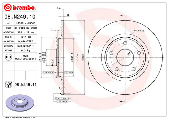 08.N249.11 Brembo UV Coated Solid Brake Rotor Brembo Brake Canada
