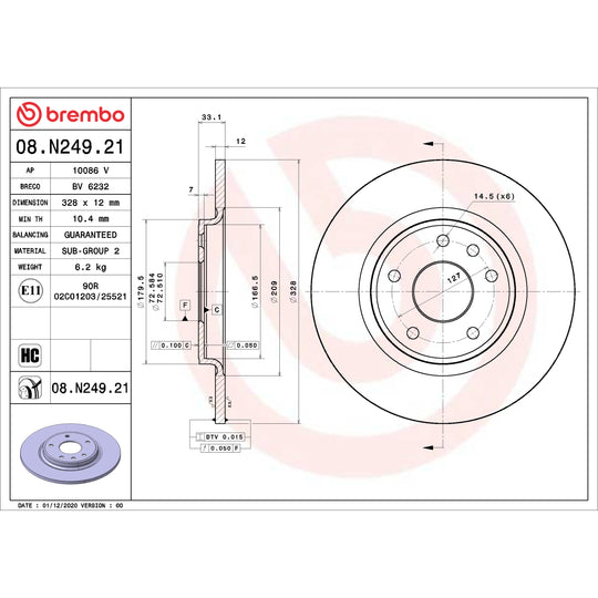 KT00796 Brembo Ceramic Brake Pad and UV Coated Solid  Brake Disc Kit Brembo Brake Canada