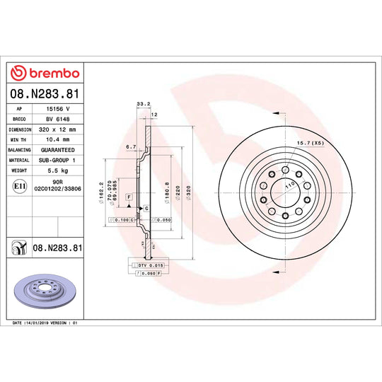08.N283.81 Brembo Premium UV Coated Rear Brake Rotor Brembo Brake Canada