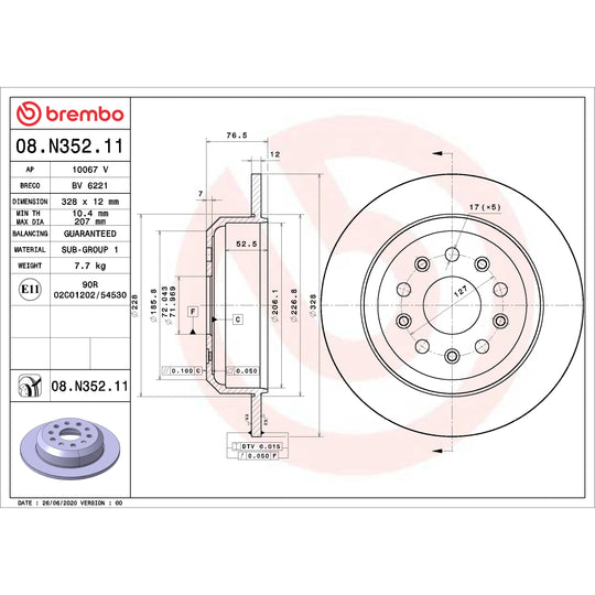 08.N352.11 Brembo UV Coated Solid Brake Rotor Brembo Brake Canada