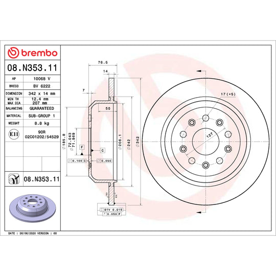 08.N353.11 Brembo UV Coated Solid Brake Rotor Brembo Brake Canada