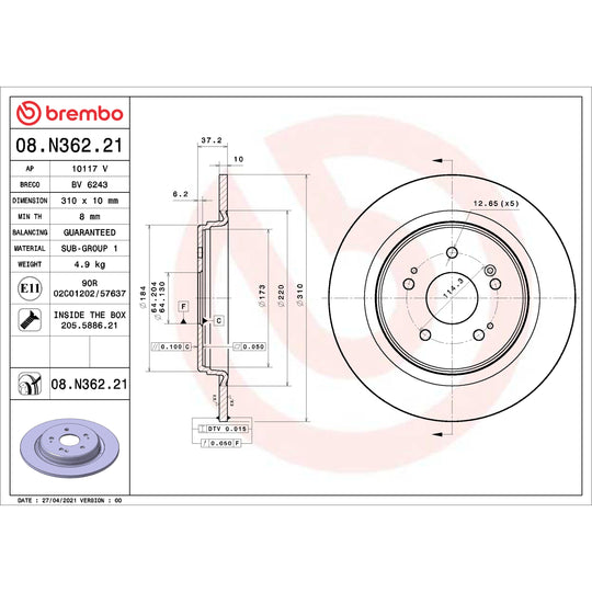 08.N362.21 Brembo UV Coated Solid Brake Rotor Brembo Brake Canada