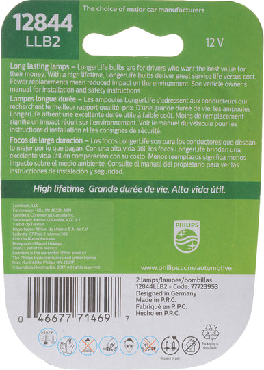 12844LLB2 Philips LongerLife Miniature 12844LL - LongerLife - Twin Blister Pack Philips Bulbs
