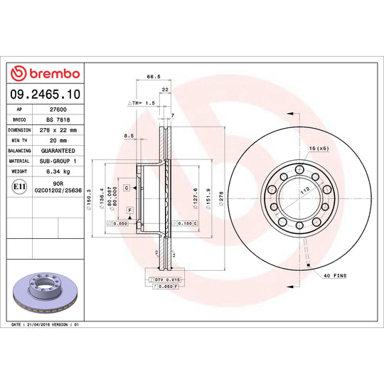 09.2465.10 Brembo Premium Vented Brake Rotor Brembo Brake Canada