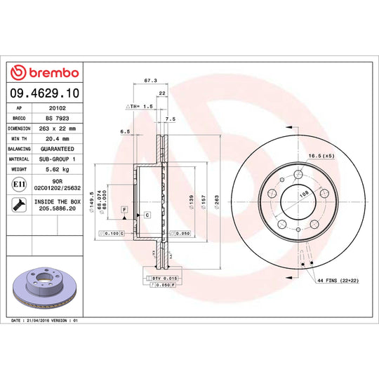 09.4629.10 Brembo Premium Vented Brake Rotor Brembo Brake Canada