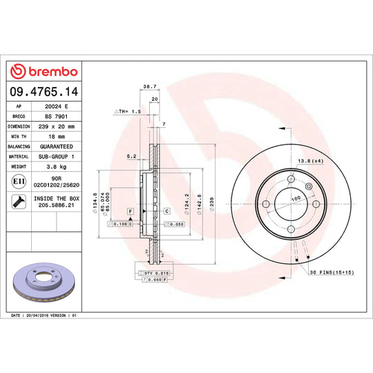 09.4765.14 Brembo Premium Front Brake Rotor Brembo Brake Canada