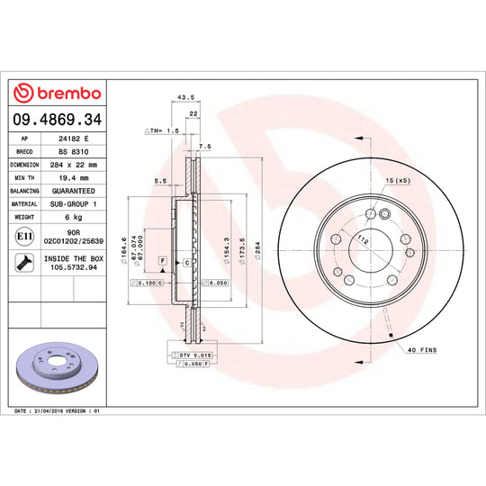 09.4869.34 Brembo Premium Front Brake Rotor Brembo Brake Canada