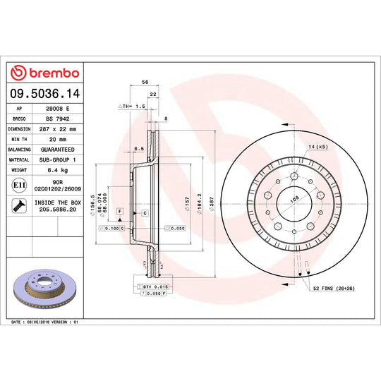 09.5036.14 Brembo Premium Front Brake Rotor Brembo Brake Canada