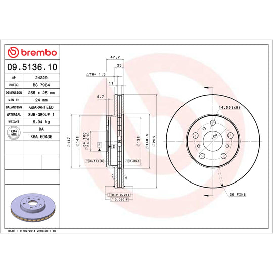09.5136.10 Brembo Premium Vented Brake Rotor Brembo Brake Canada
