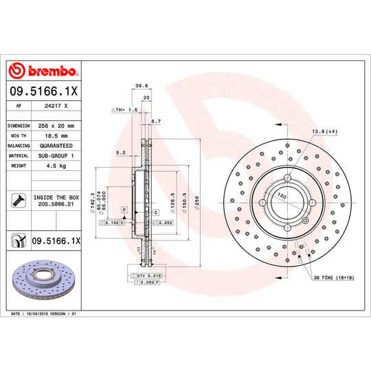 KTX0119 Brembo Ceramic Brake Pad and XTRA Vented Drilled Brake Disc Kit Brembo Brake Canada