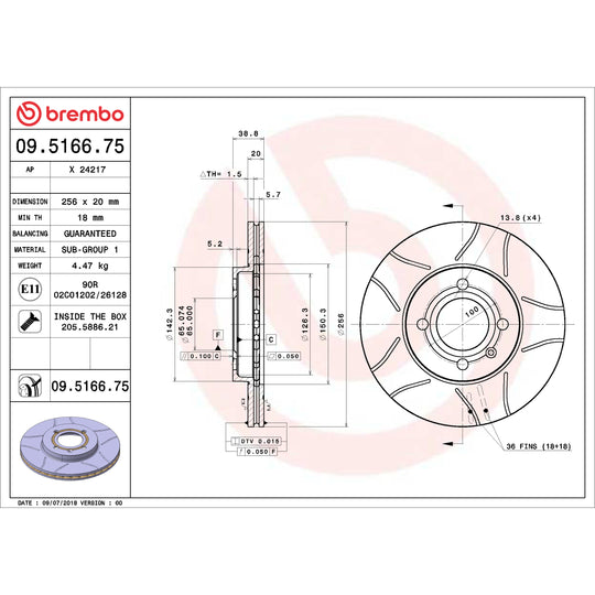 09.5166.75 Brembo Premium Max Slotted UV Coated Rotor Brembo Brake Canada