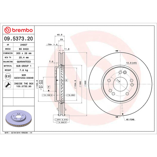 09.5373.20 Brembo Premium Vented Brake Rotor Brembo Brake Canada