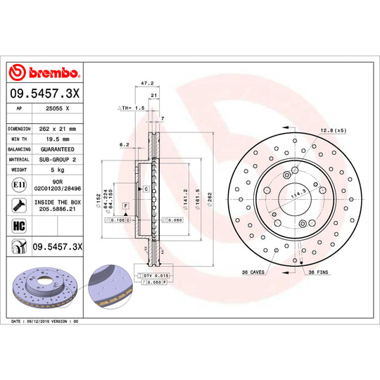 KTX0143 Brembo Ceramic Brake Pad and XTRA Vented Drilled Brake Disc Kit Brembo Brake Canada