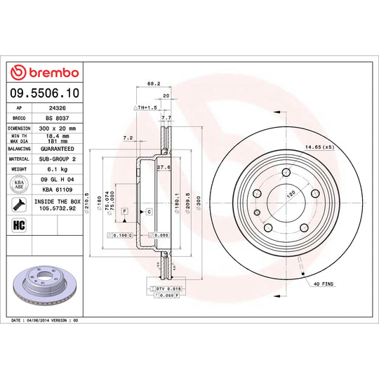 09.5506.10 Brembo Premium Vented Brake Rotor Brembo Brake Canada