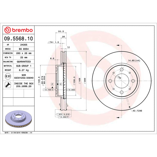 09.5568.10 Brembo Premium Vented Brake Rotor Brembo Brake Canada