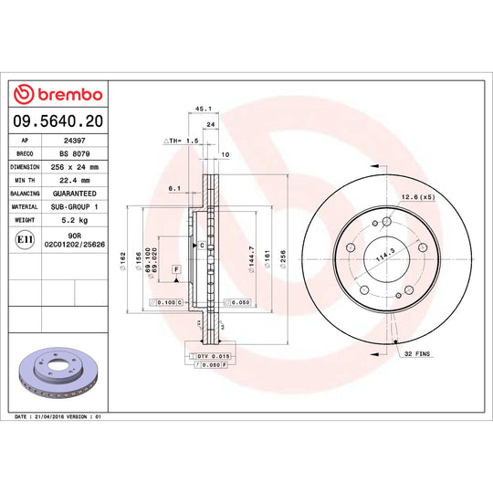 09.5640.20 Brembo Premium Vented Brake Rotor Brembo Brake Canada