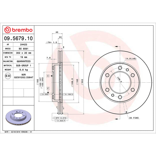 09.5679.10 Brembo Premium Vented Brake Rotor Brembo Brake Canada