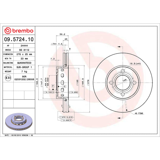 09.5724.10 Brembo Premium Vented Brake Rotor Brembo Brake Canada