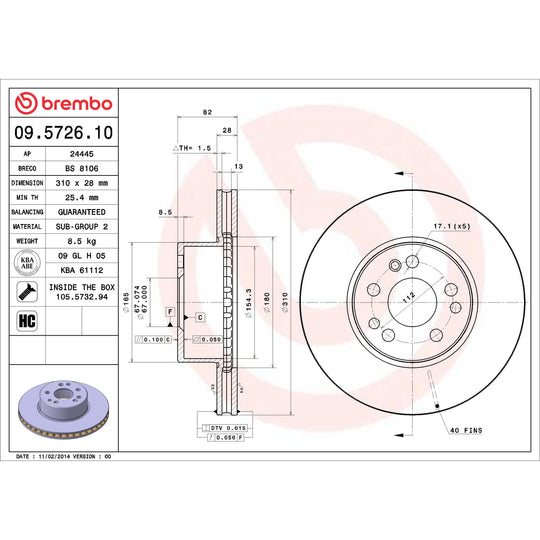 09.5726.10 Brembo Premium Vented Brake Rotor Brembo Brake Canada