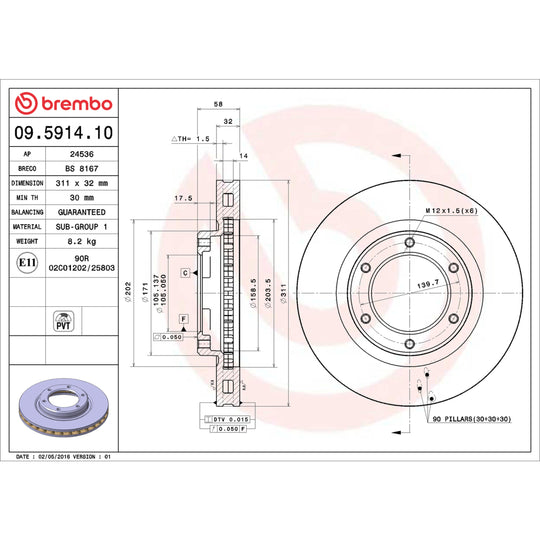 09.5914.10 Brembo Premium Vented Brake Rotor Brembo Brake Canada