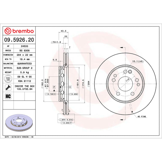 09.5926.20 Brembo Premium Vented Brake Rotor Brembo Brake Canada