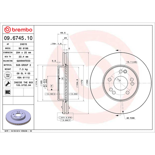 09.6745.10 Brembo Premium Vented Brake Rotor Brembo Brake Canada