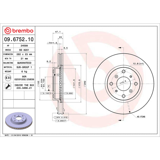 09.6752.10 Brembo Premium Vented Brake Rotor Brembo Brake Canada