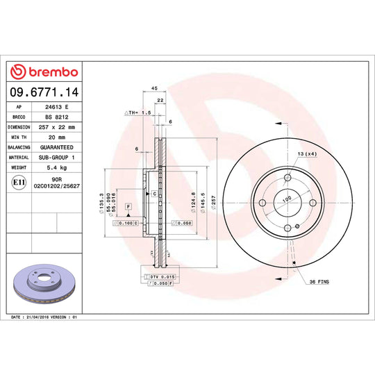 09.6771.14 Brembo Premium Front Brake Rotor Brembo Brake Canada