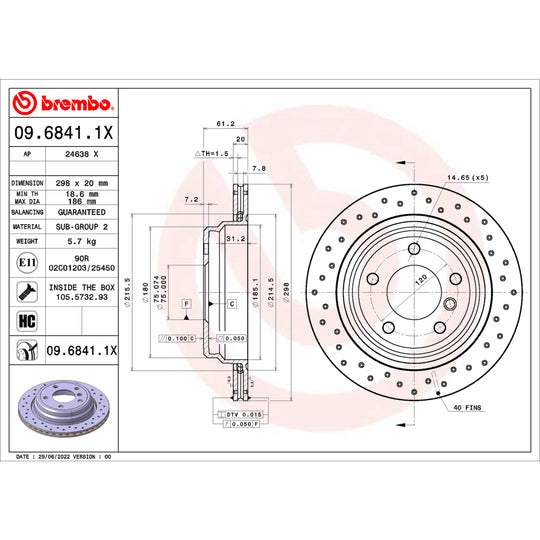 09.6841.1X Brembo Premium UV Coated XTRA Cross Drilled Brake Rotor Brembo Brake Canada