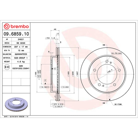 09.6859.10 Brembo Premium Vented Brake Rotor Brembo Brake Canada