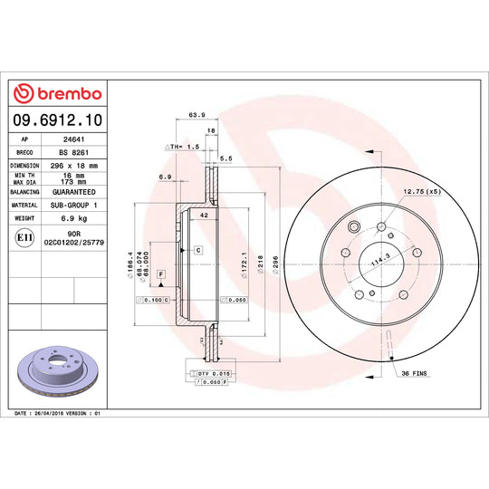09.6912.10 Brembo Premium Vented Brake Rotor Brembo Brake Canada