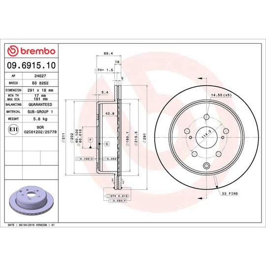 09.6915.10 Brembo Premium Vented Brake Rotor Brembo Brake Canada