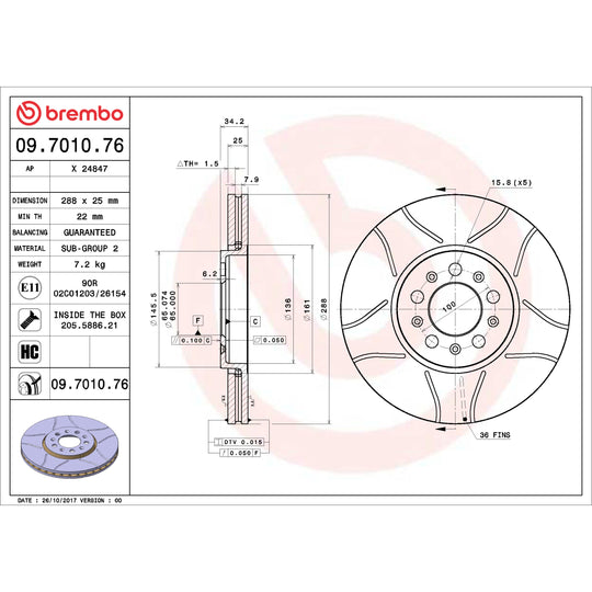 09.7010.76 Brembo Premium Max Slotted UV Coated Rotor Brembo Brake Canada