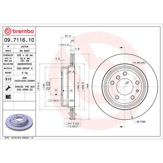 09.7116.10 Brembo Premium Vented Brake Rotor Brembo Brake Canada