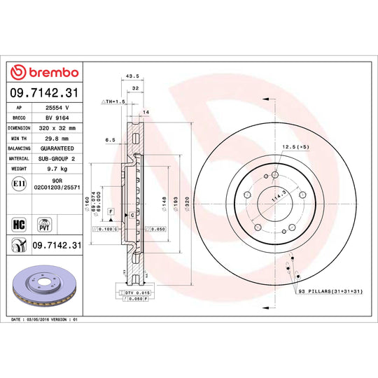 09.7142.31 Brembo Premium Coated Vented Brake Rotor Brembo Brake Canada