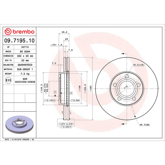 09.7195.10 Brembo Premium Vented Brake Rotor Brembo Brake Canada