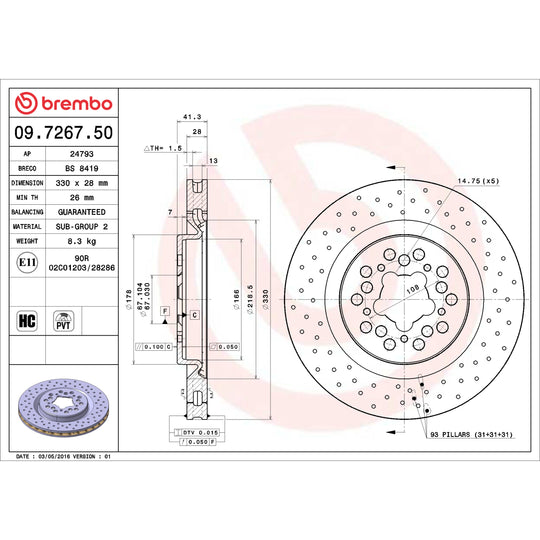 09.7267.50 Brembo Premium Front Brake Rotor Brembo Brake Canada