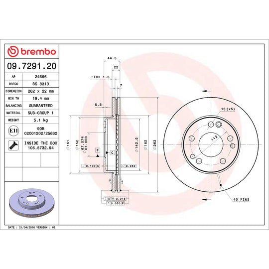 09.7291.20 Brembo Premium Vented Brake Rotor Brembo Brake Canada