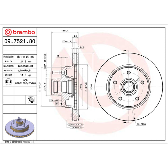 09.7521.80 Brembo Premium Front Brake Rotor Brembo Brake Canada